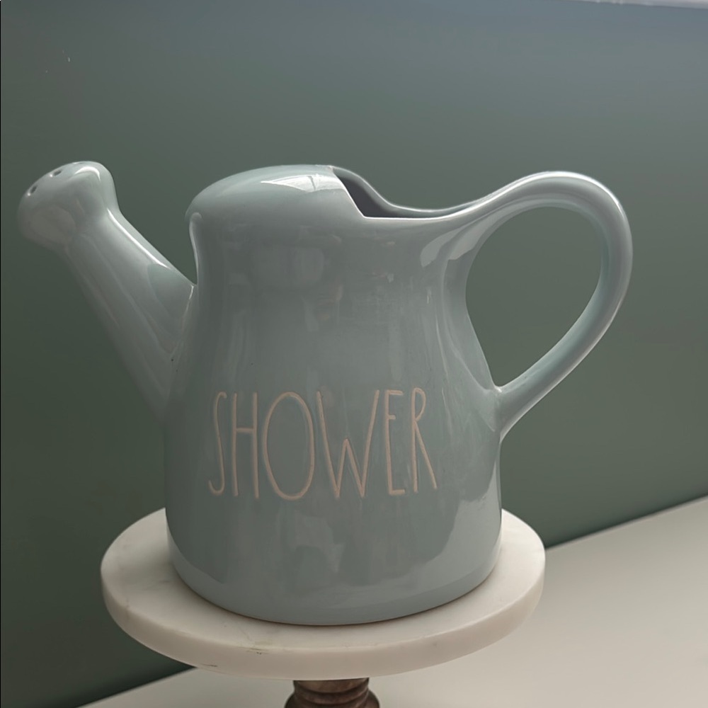 Rae Dunn “SHOWER” Light Blue Ceramic Watering Can